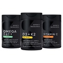 Sports Research® Vegan Supplements Pack - Vegan Omega 3-6-7-9 - 1200 mg of Multi-Spectrum Omega Fatty Acids + D3 + K2 + High Potency Vitamin C