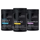 Sports Research® Multivitamin Pack - Vegan Vitamin D 5000iu & Mk7 Vitamin K 100mcg, Omega-3 Fish Oil 1250mg, and Vitamin B-Complex with Methylated B12 & Folate