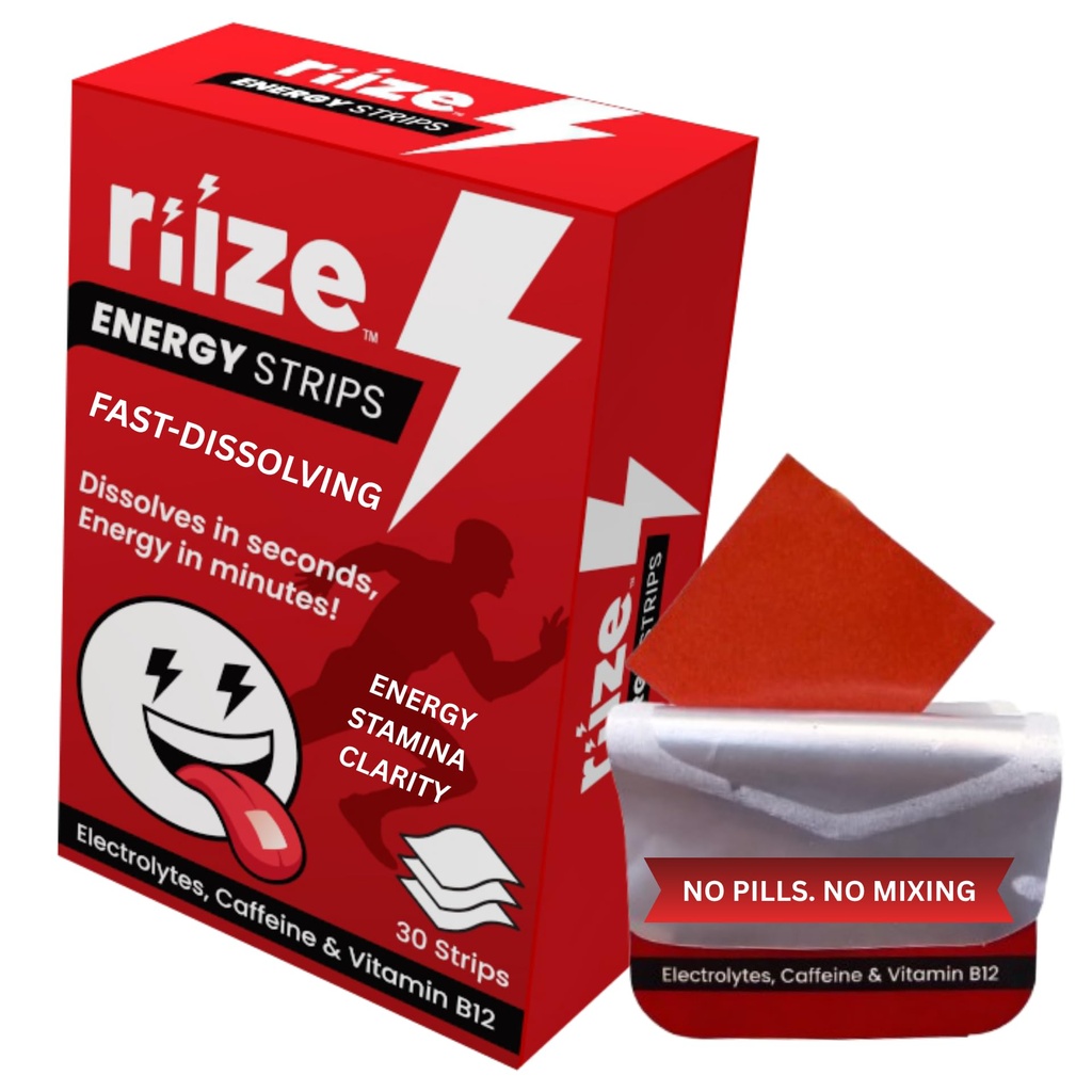 Riize Energy Strips, Fast Acting with 50mg Caffeine, L-Theanine, Vitamin B12, Electrolytes, Natural Flavors, Vegan, Instant Boost Oral Supplement (30 Count Pack)
