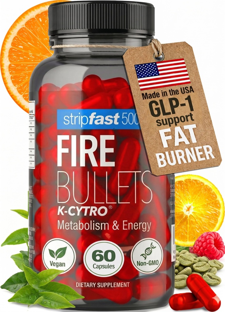 Fire Bullets Weight Loss Pills for Women & Men, Fat Burner GLP-1 Support, Appetite Suppressant, Diet Pills with Green Tea & Cayenne, 60 Capsules