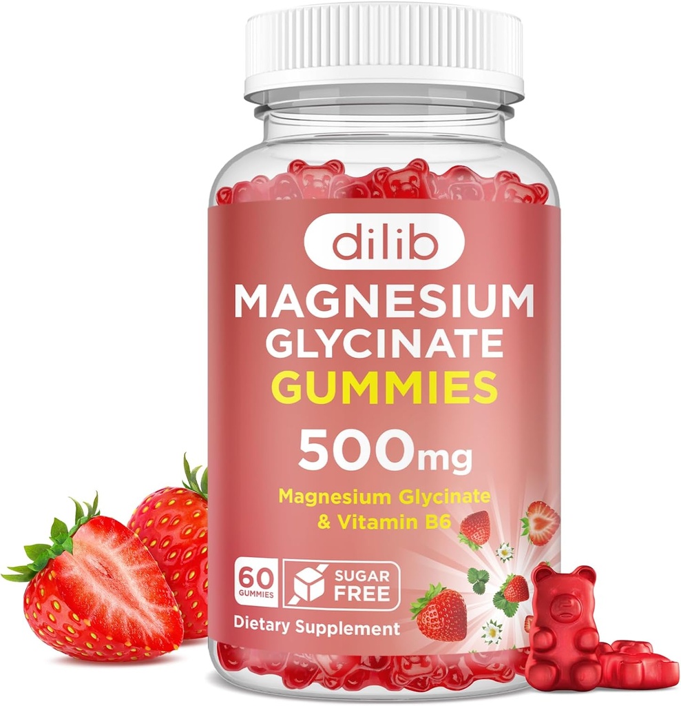 Magnezyum Glycinate Gummies 500mg - Çocuklar için Yetişkinler ve Magnezyum için B6 Vitamini - Calm for Magnezyum Sleep, Mood, Muscle Support - Strawberry Flavor, 60 Gummies