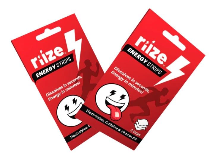 Riize Energy Strips, Fast Acting with 50mg Caffeine, L-Theanine, Vitamin B12, Electrolytes, Natural Flavors, Vegan, Instant Boost Oral Supplement (6 Count Pack)