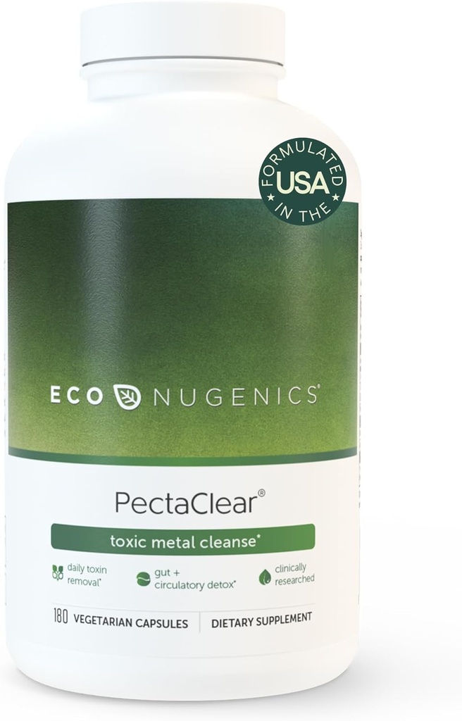 EcoNugenics PectaClear Detox Supplement for Toxic Metal Cleanse - Doğal ve Güvenli bir şekilde Gut, Liver & Kidney Detox & Tamir - Enerji ile Yardım, Kilo, Hormon Dengesi, 180 Capsules