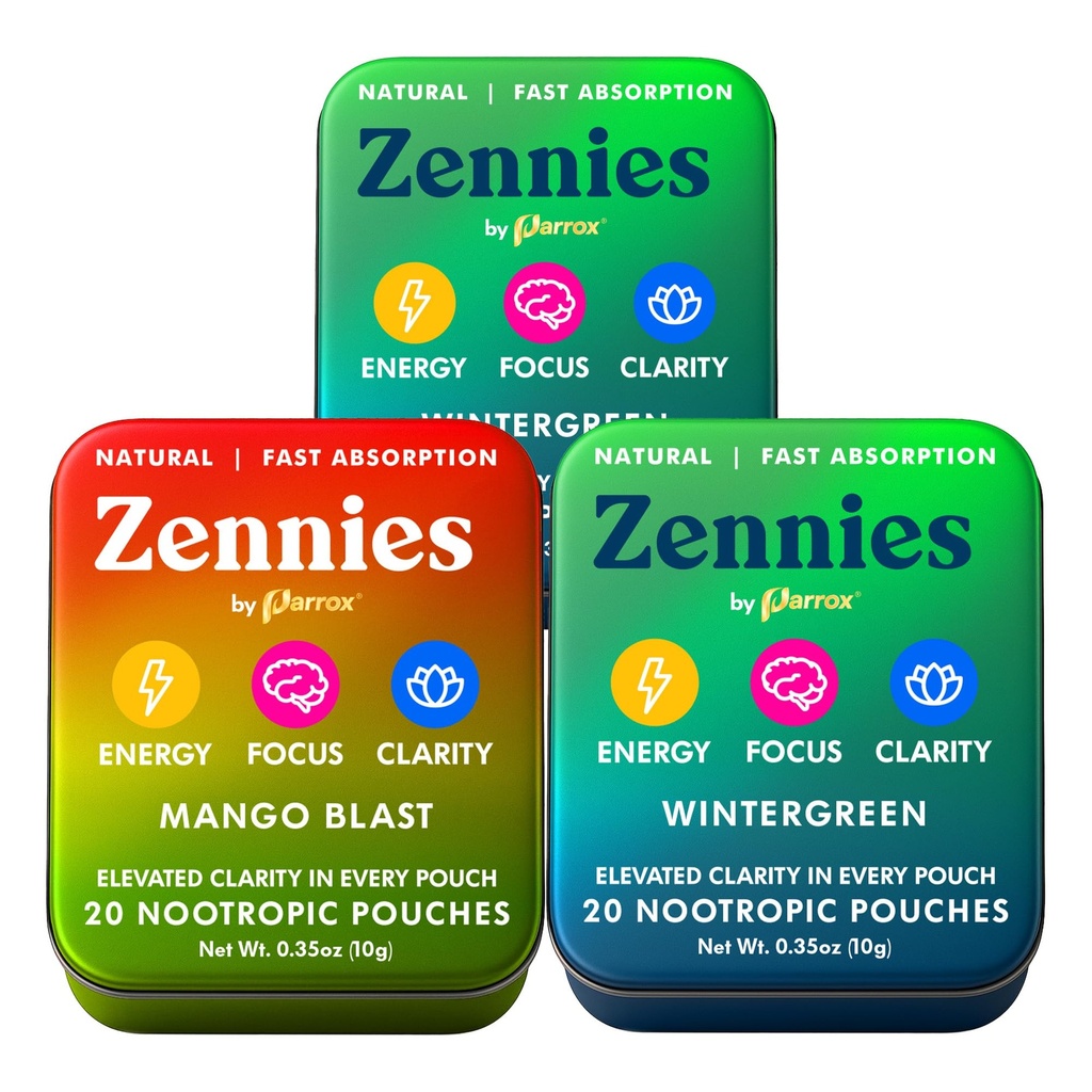 11 in 1 Caffeine Nootropic Pouches – 2 Pack Variety Mix (Wintergreen + Mango Blast) + Extra Wintergreen