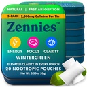 Zennies Caffeine Nootropic Pouches with Alpha GPC, L-Tyrosine & L-Theanine, Lion's Mane, Cordyceps, Reishi - Nicotine Free, No Sugar or Artificial Sweeteners Nootropic Energy Pouches, Wintergreen 5 PK