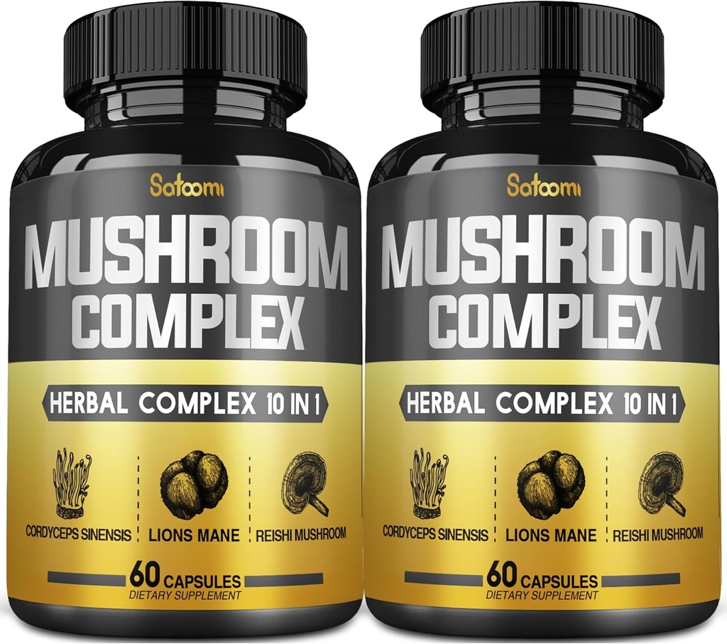 Satoomi 10in1 Mushroom Complex Συμπληρώματα Κάψουλες - 4 Μήνες Προμήθεια - Μείγματα με Lions Mane, Cordyceps, Reishi, Chaga, Maitake, Shithake κ.α. - 2 Πακέτα 60 Κάψουλες