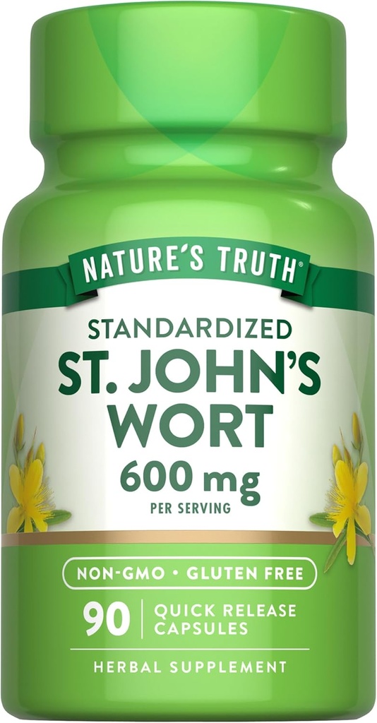 Nature's Truth St Johns Wort 600 mg | 90 Capsules | Standardized Extract | Non-GMO & Gluten Free Supplement Supplement