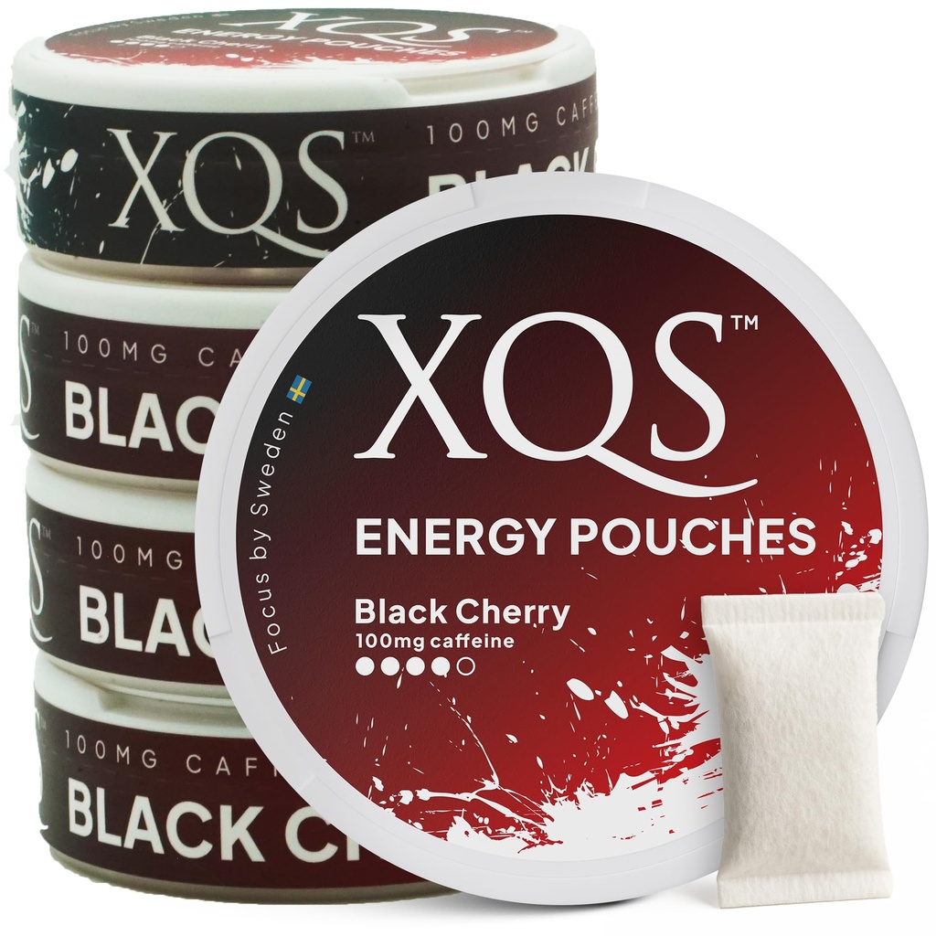 xqs Sugar Free Caffeine Pouches- 100mg Caffeine, Zero Sugar, Tobacco and Nicotine Free Pouches for Energy Boost – 20 Count Functional Energy Pouches Each Pocket-Sized Tin (5, Black Cherry)
