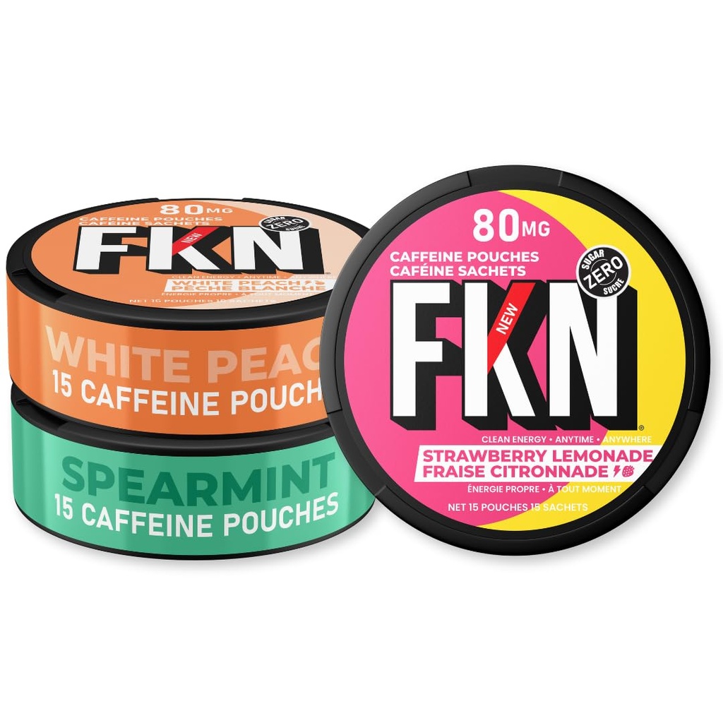 Caffeine Pouches – Energy Pouches Variety Pack (3 Cans) – FKN – 80mg Caffeine, 15 Pouches Per Can, Sugar-Free, Nicotine-Free, Portable Energy, Pre Workout Alternative – Strawberry Lemonade