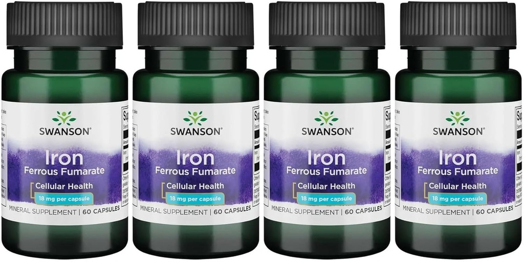Swanson Iron (Ferrous Fumarate) - Συμπλήρωμα Ορυκτών Προωθώντας την Ενεργειακή Υποστήριξη - Υψηλής Συγκέντρωσης Formula Βοηθάει στην Παράδοση Οξυγόνου & Λιπαρά Οξέα Μεταβολισμός 60 Sgels (4 Pack)