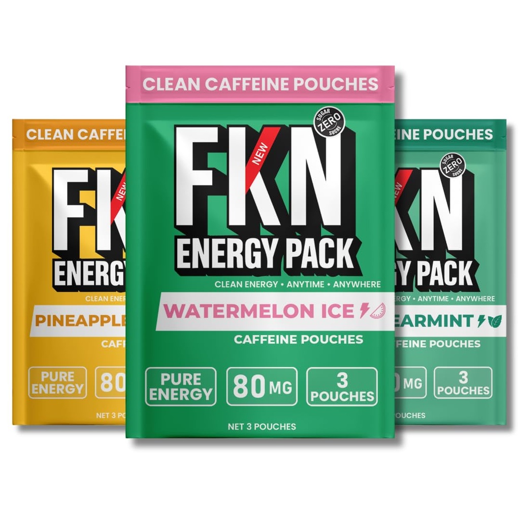 Caffeine Pouches – Energy Pouches Variety Pack (3 Packs) – FKN – 80mg Caffeine, Sugar-Free, Nicotine-Free, Pre Workout Alternative, Portable Energy Boost – Watermelon Ice, Pineapple Mango