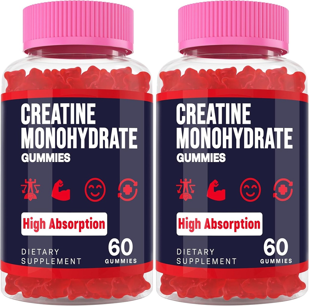 Women & Men, Taurine & B6 için Monohidrat Gummies, Chewable Kretina Pre Workout Gummies for Max Strength & Muscle growth, Energy, Endurance, Kres for Men & Women - 2 Şişes