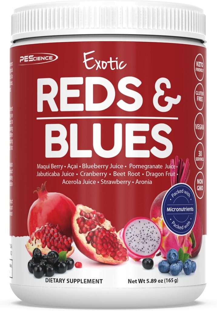 PE Science Reds & Blues Superfoods Toz, 30 Hizmet, Myo-Inositol Supplement, Beet Root Toz, Pomegranate ve Acai Ekstraksiyon, Freeze-Dried Antioksit