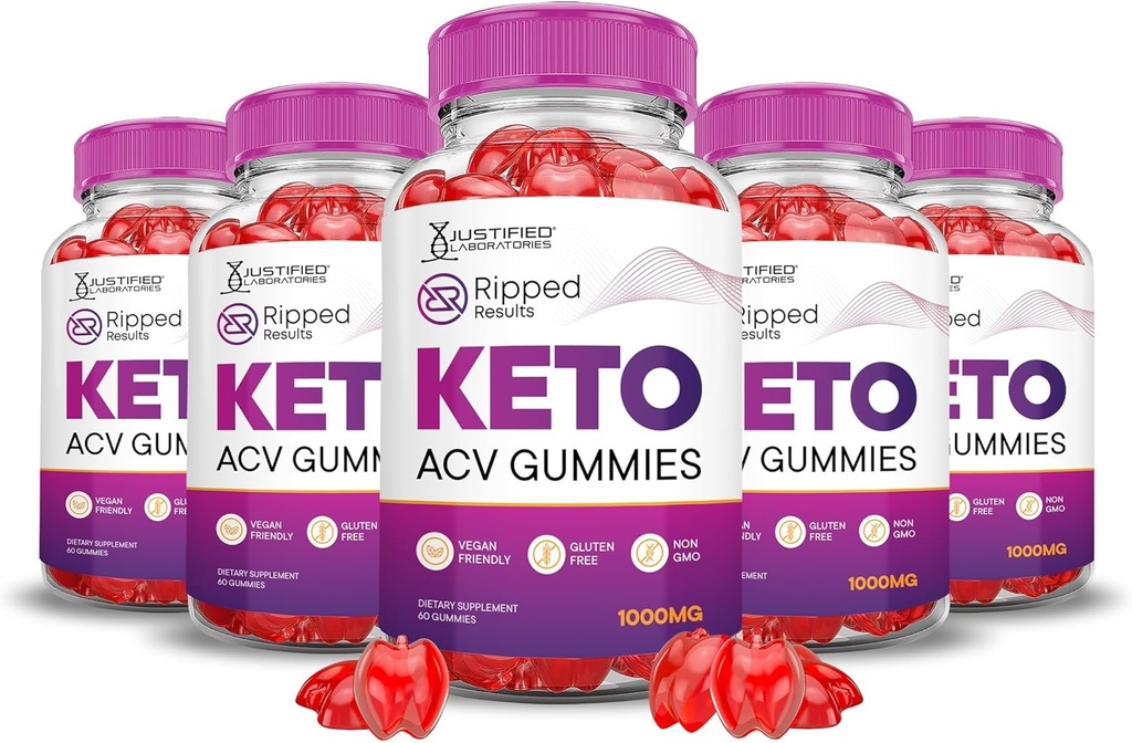 Justified Laboratories (5 Pack Rippped Results Keto ACV Gummies Advanced Formula 1000MG Rippped Results Formula Formula 1000MG Formulated with Pomegranate Beet Juice Powder B12 Vegan Non GMO 300 Gummys