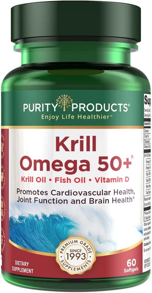 Προϊόντα καθαρότητας Κριλ Ωμέγα 50 (Krill + Fish Oil Blend 1000mg + Ασταξανθίνη 500mcg + φωσφολιπίδια 200mg + Βιταμίνη D 500 IU) - 60 Mini Softgels