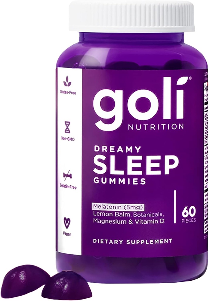 Goli Dreamy Sleep Gummy - 60 Count - Melatonin, Vitamin D, Magnezyum ve Lemon Balm Ekstra - Gelatin-Free, Gluten-Free, Vegan & Non-GMOMO