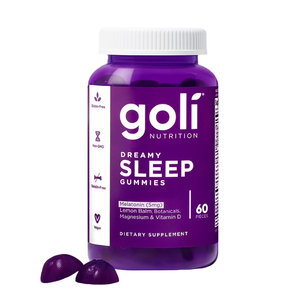Goli Dreamy Sleep Gummy - 60 Count - Melatonin, Vitamin D, Magnezyum ve Lemon Balm Ekstra - Gelatin-Free, Gluten-Free, Vegan & Non-GMOMO