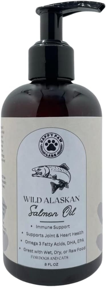 Pure Wild Alaska Salmon Oil for Dogs & Cats - Omega 3 Skin & Coat Supplement, Natural EPA + DHA Λιπαρά Οξέα για κοινή λειτουργία, εγκέφαλο, ανοσοποιητικό και καρδιακή υγεία (8 FL OZ)