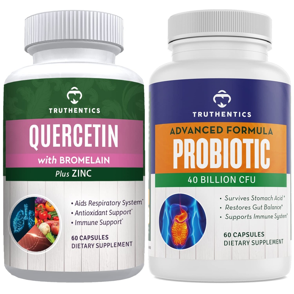 Truthentics Quercetin with Bromelain and Zinc Plus Advanced Probiotic with Prebiotics Bundle - Immune, Respiratory & Digestive Support - Gluten Free, Non-GMO