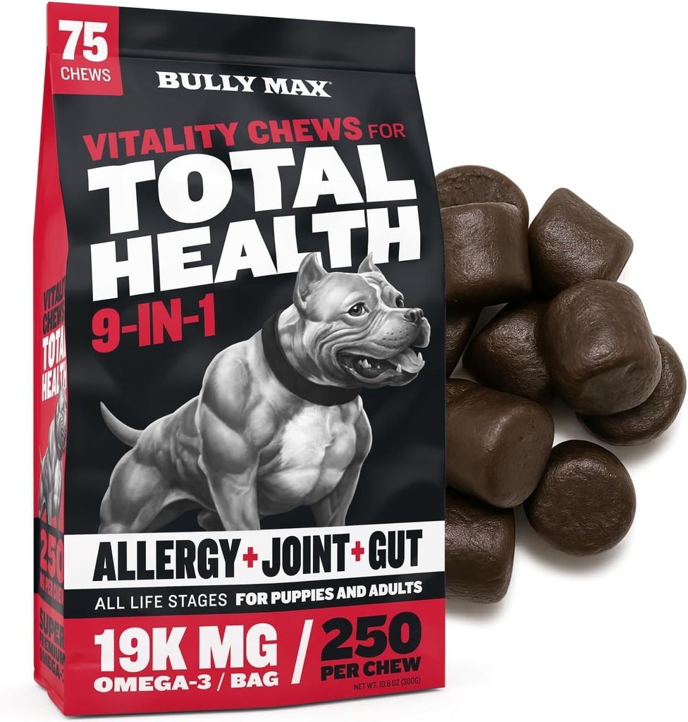 Bully Max Dog Chews & Multivitamin Puppy & Adult Dogs için Tedaviler - 75 Soft Chews, Dog Supplements & Vitamins For All Breeds - Skin, Coat, Brain, Heart, Digestive Health, Immunity, Ortak Destek