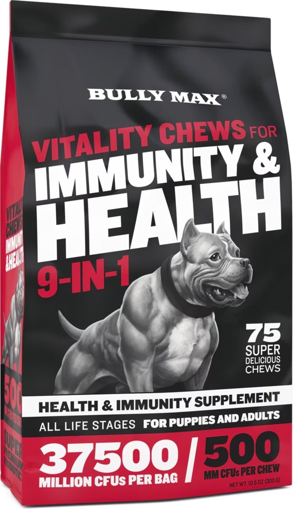Bully Max Dog Chews & Multivitamin Puppy & Adult Dogs için Tedaviler - 75 Soft Chews, Dog Supplements & Vitamins For All Breeds - Skin, Coat, Brain, Heart, Digestive Health, Immunity, Ortak Destek