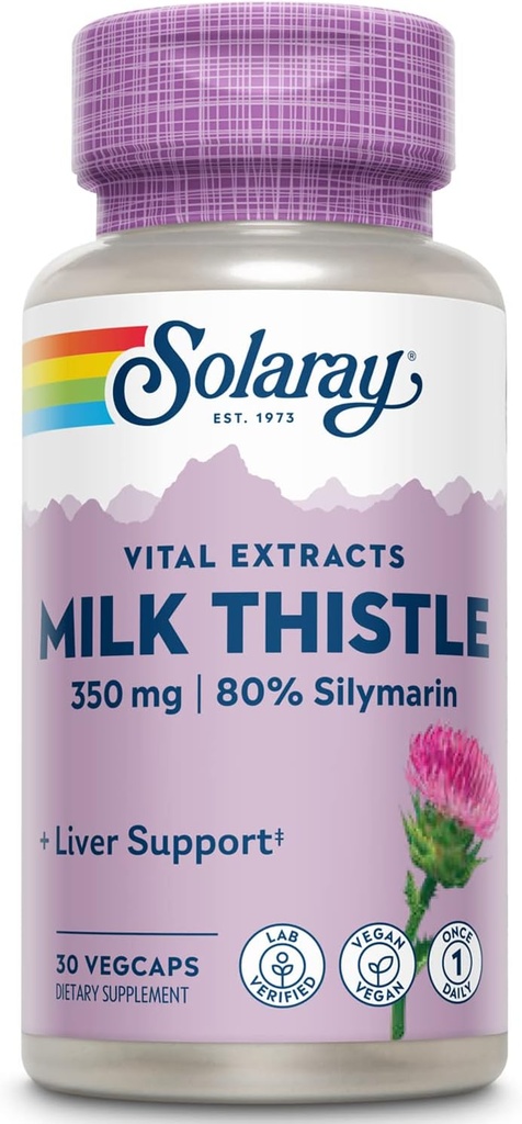 SOLARAY Γάλα Γαϊδουράγκαθο Εκχύλισμα 350 mg Εγγυημένα για να περιέχει 80% Σιλυμαρίνη, παραδοσιακή υποστήριξη ήπατος, Vegan & Lab Επαληθευμένο για την ποιότητα, 60 ημέρα εγγύηση επιστροφής χρημάτων, 30 υπηρεσίες, 30 VegCaps