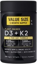 Sports Vitamin D3 K2 with 5000iu of Plant-Based D3 & 100mcg of Vitamin K2 as MK-7, Non-GMO Verified & Vegan Certified - 160 Liquid Softgels