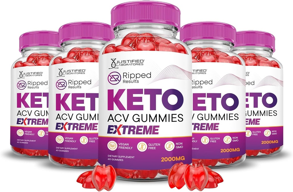 Justified Laboratories (5Pack Ripped Results Keto ACV Gummies Extreme 2000MG Ripped Results Keto Gummies Apple Cider Vinegar Formulated with Pomegranate Beet Juice B12 Vegan Non GMO 300 Gummys