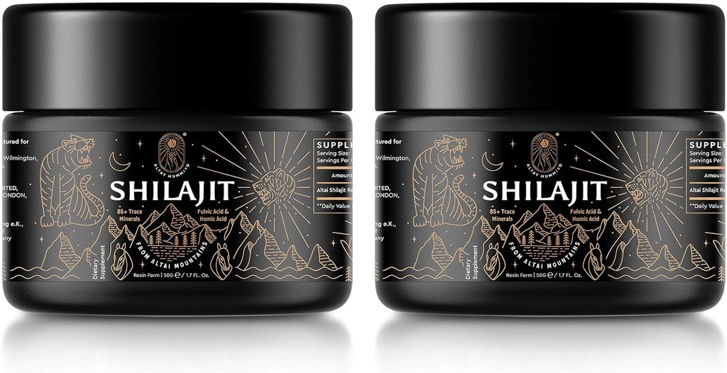 Fulvic Acid & Trace Minerals ile Shilajit, Original Sibirya Shilajit Pure ile 85+ Humic Acid Supplement for Energy & Immune System - 100 Service / 50g (2 Pack), Gel