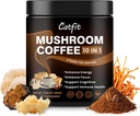 Catfit Mushroom Coffee Powder, 10 Mushroom Blend Συμπληρώματα με Lion's Mane, Chaga, Cordyceps, L-Theanine για την Ενέργεια, Εστίαση, Γνωστική και Ασυλία, 50 Υπηρεσία