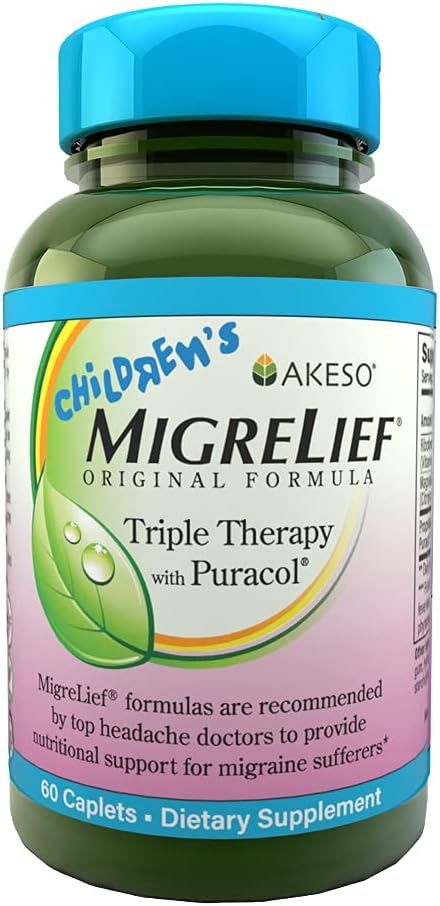 Çocuk MigreLief® - PuracolTM ile Üçlü Terapi - Pediatrik Migraine Sufferers için Beslenme Desteği - 60 Caplets/1 Ay Supplyers - 60 Caplets /