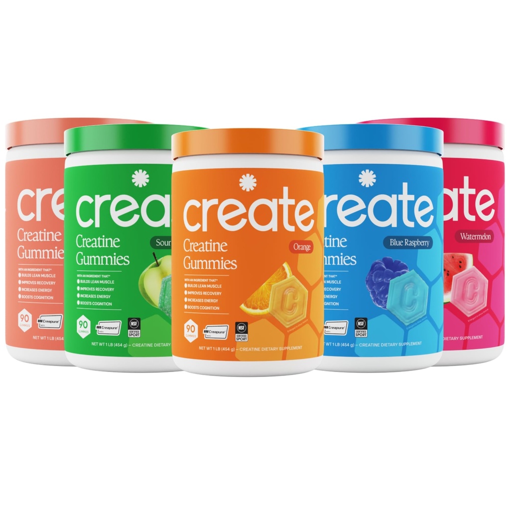 Kreatin Monohidrat Gummies - High Five Sche - Sour Peach, Sour Apple, Watermelon, Blue Raspberry & Orange - Women & Men, NSF sertifikalı, 3rd Parti Test Edildi, (5-Pack)