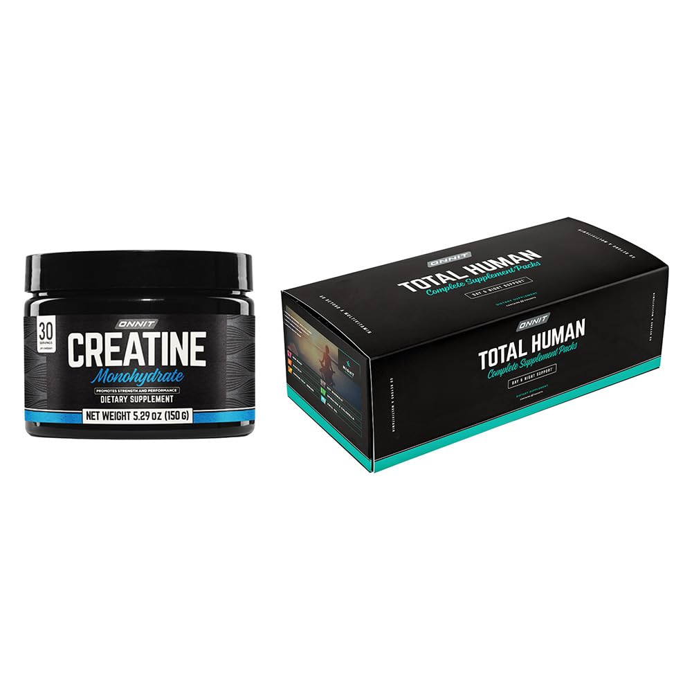 ONNIT Total Wellness & Performance Sche: Total Human Multivitamin Packs (30-Day Supply) + Kreatin Monohidrat Toz (30 Hizmet), IGEN Non-GMO Tested Energy, Focus & Strength, Pack of 2