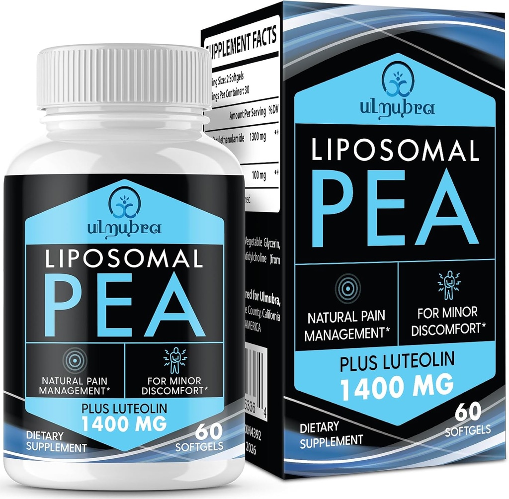 Liposomal Palmitoylolamid 1300 MG Plus Luteolin 100 MG, Üstün Aborpsiyon, Micronized Pea Supplement for Discomfort Management, 60 Softgels