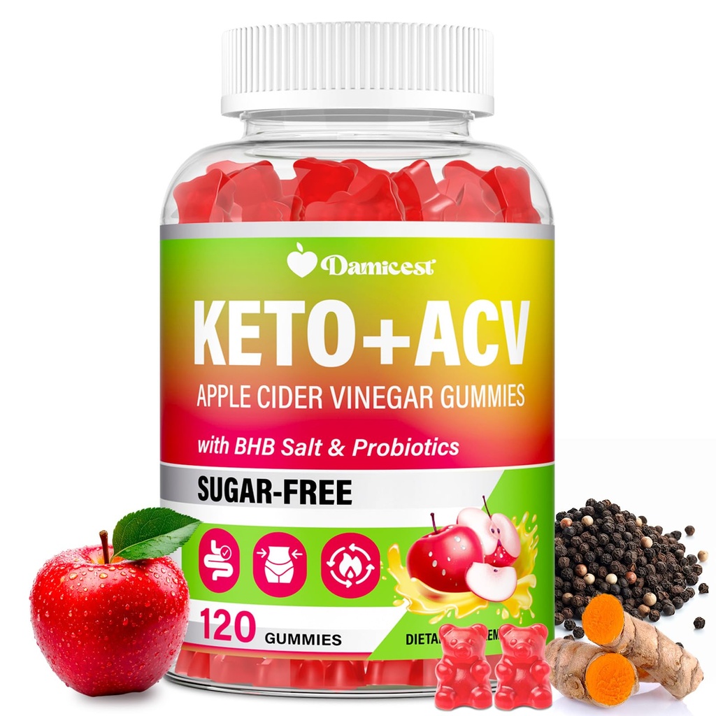 Apple Cider Vinegar Gummies, Keto ACV Gummies with The Mother, Advanced Formula with Probiotics, Vitamin B12 & Keto Blend, ACV for Cleanse & Detox, Μεταβολισμός, Digestion & Gut- Sugar Free, 120 Counts