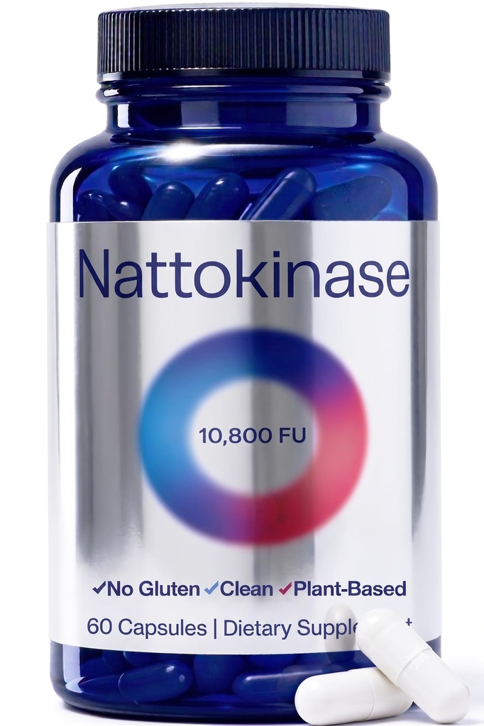 Nattokinase 10800 FU, Ultimate Nattokinase 10800 FU, Natural Support for Circulation & Cardiovascular Health, Odorless Fermented Soy Enzyme, Easy Daily Routine, 60 Capsules.(1PC)