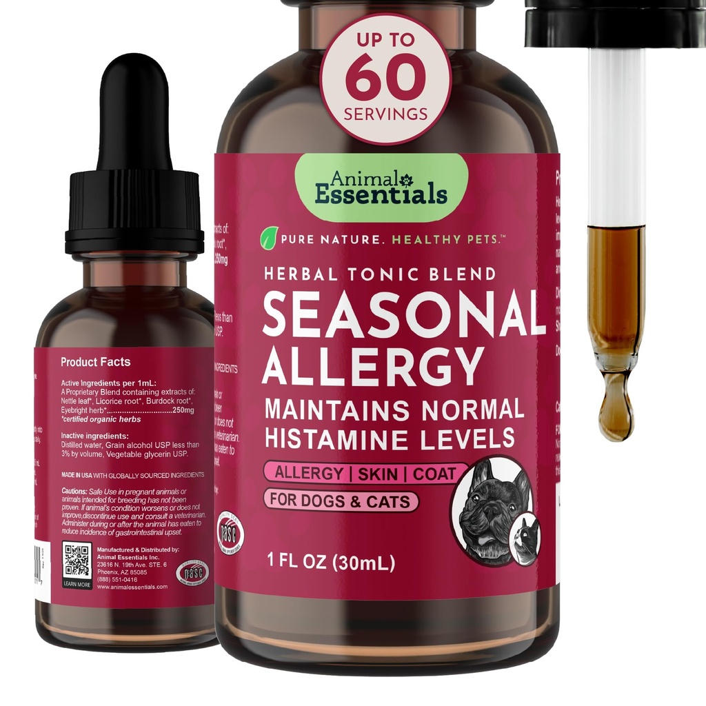 Hayvan Temelleri Mevsimsel Alerjiler - Occasional Alerji Yardımı için Herbal Formula, Tatlı Tadı, %100 Organik İnsan Grade Herbs, Veterinarian Önerilen Hayvan Wellness Tonics - 1 Fl Oz