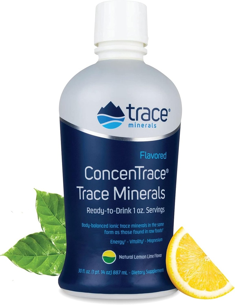 Trace Minerals Concentrace - Liquid Mineral Supplement with Magnesium & Vitamin C - Συμπλήρωμα διατροφής με Λευκό Σταφύλι & Χυμό Λεμονιού - Φυσικό άρωμα λεμόνι, 30 fl oz (30 σερβιέτες)