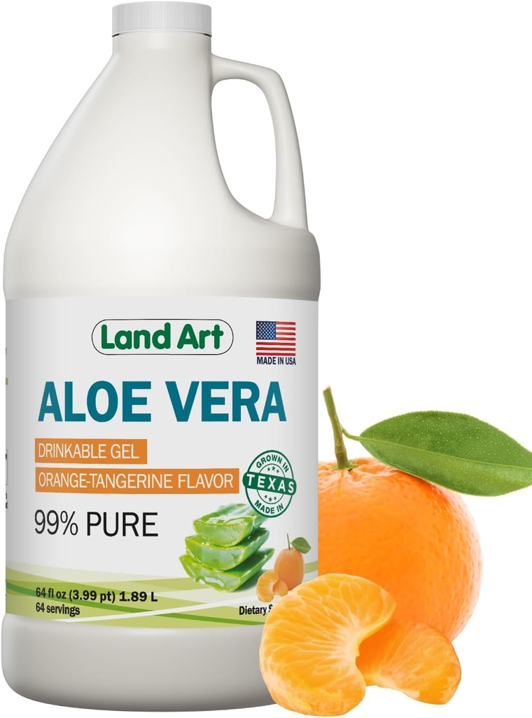 Pure Aloe Vera Drinkable Gel - Πορτοκαλί Tangerine Flavored - Ψυχρό-Processed Εσωτερικό Φιλέτο - από Βιολογικά Φρέσκα Φύλλα από το Τέξας - για Heartburn Relux - Acid Relux - 64 fl oz