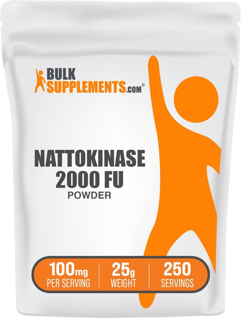 BulkSupplements.com Nattokinase 2000 FU Powder - Sourced from Natto Extract, Nattokinase Supplement - Gluten Free, 100mg of Natto Powder per Serving, 25g (0.88 oz) (Pack of 1)
