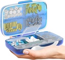 Seyahat Pill Organizer - Havaight Medicine Case for Traveling Portable Eczane Box with Etiketler Vitamin Konteyner 8 Karşılaştırmalı Tamam İlaçlar Büyük Kapasite Günlük (Mavi)