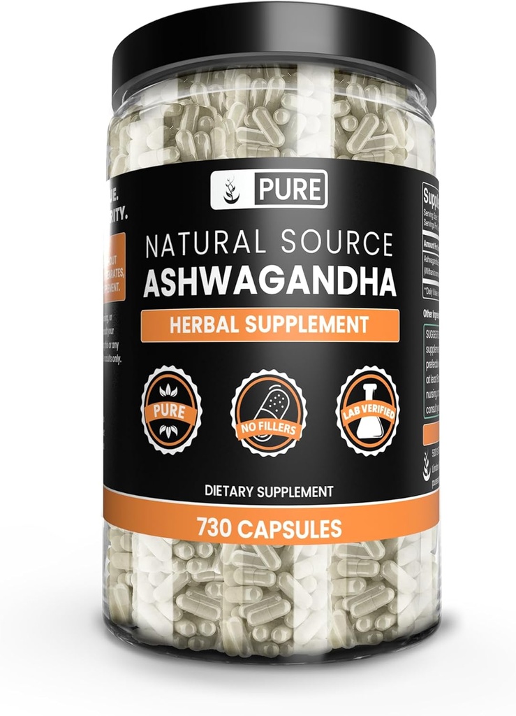 Pure Original Materialss Ashwagandha (730 Capsules) Magnezyum Or Rice Fillers, Always Pure, Lab TY