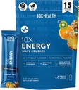 10X Health - Energy Wave Crusher - Ενεργειακό Ποτό με 200mg καφεΐνη, BCAAs, Β Βιταμίνες, Επιταχυμένη Απορρόφηση - Τροπικό Punch Pre-Workout Ποτό - 15 Ποτά Mix Packets (Wave Crusher - Ενέργεια)