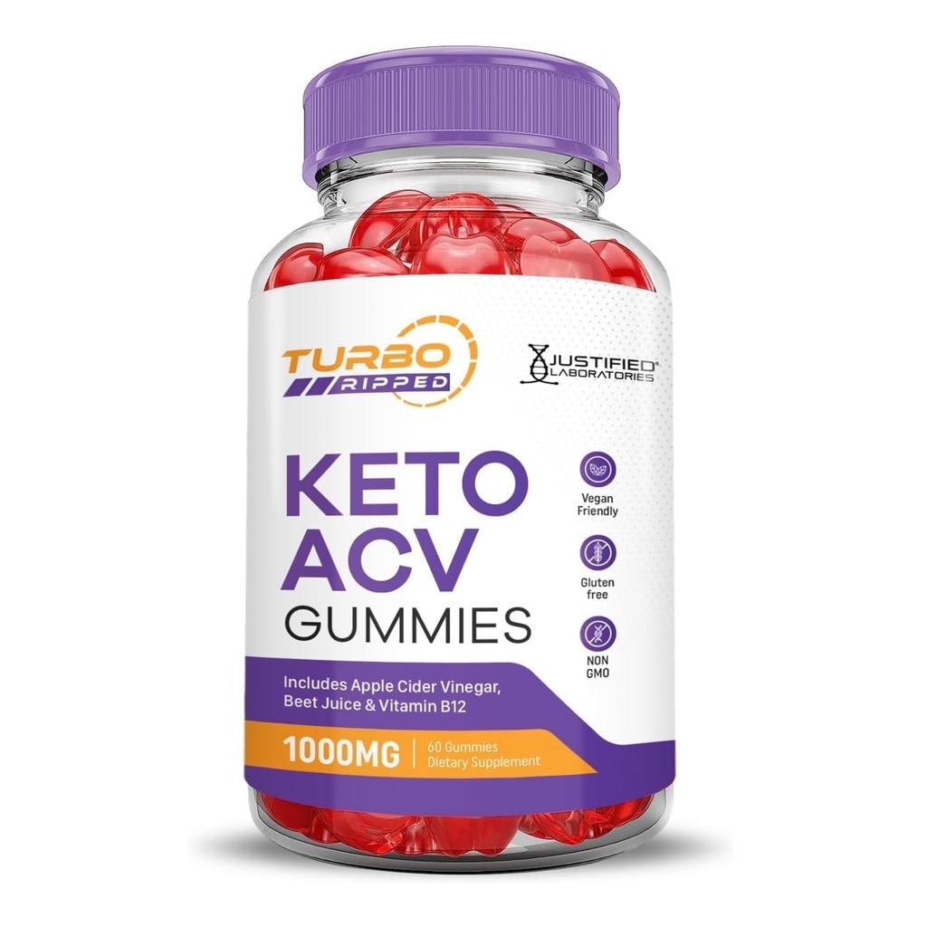 Justified Laboratories Turbo Ripped Keto ACV Gummies Advanced Formula 1000MG Turbo Ripped Keto Gummies Apple Cider Vinegar Formulated with Pomegranate Beet Juice B12 Vegan Non GMO 60 Gummys