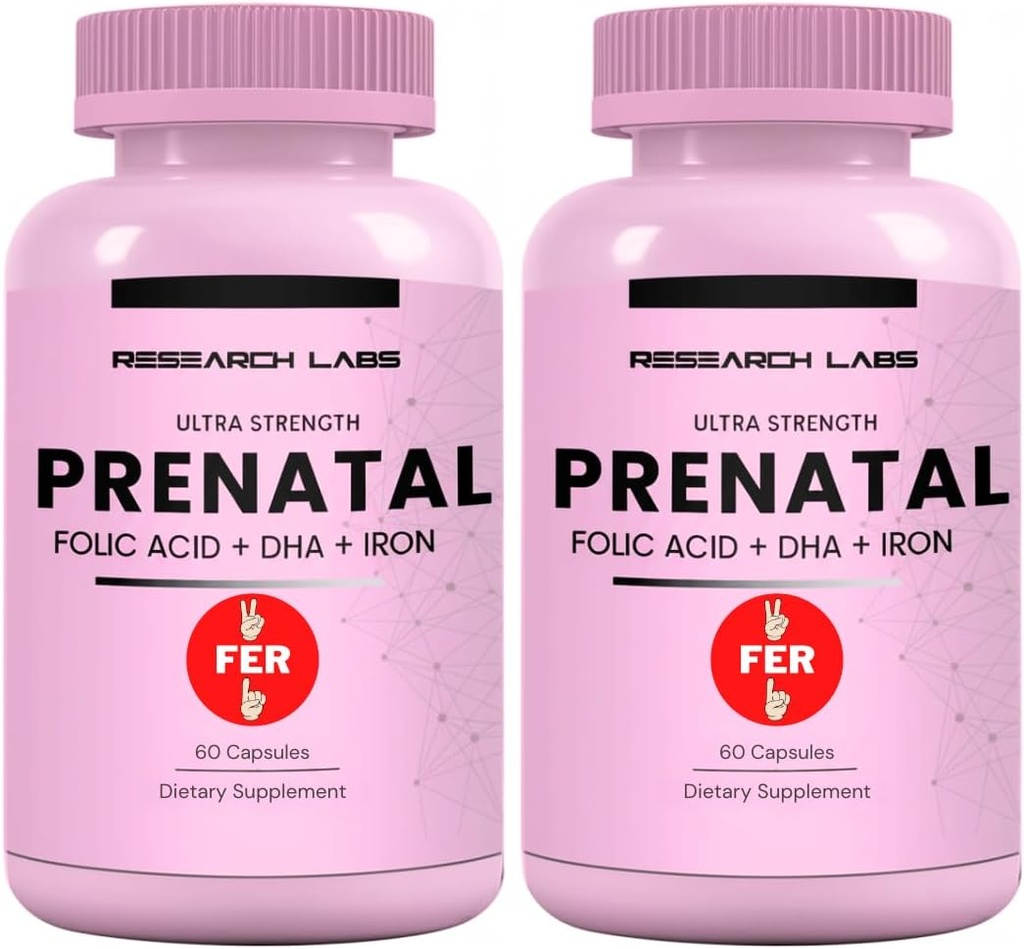 Araştırma Laboratuvarları Kadınlar için Prenatal Vitaminler 2 Fer 1 Ad: 6X Daha Fazla Biyogüvenli Folate Folic Acid MTHF 5 | Destekler Beyin Gelişimi, Sağlıklı Büyüme