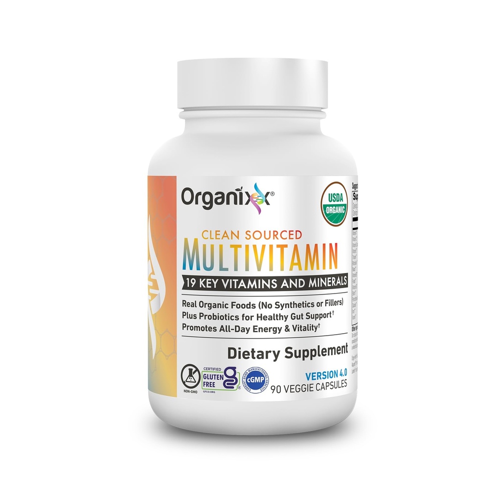Organixx Vegan Kadınlar ve Erkekler için Çokvitamin, C, D3, Vitamin B Kompleksi, Probiyotikler, Organik Meyveler ve Sebzeler, Destekler Digestive, Gut Health, Immune Support, 90 Gel Capsules