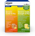 Temel Bakım Severe Cold, Cough ve Flu Medicine Toz Paketleri, Daytime ve Nighttime Kombinasyon Paketi, Green Tea & Honey Lemon, 12 Kont