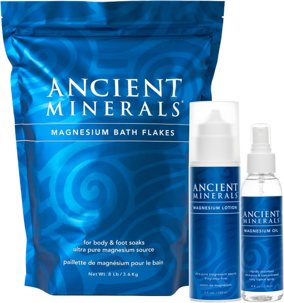 Ancient Minerals Magnesium Bath Flakes - Magnesium Oil Spray and Magnesium Lotion - Pure Genuine Zechstein Chloride