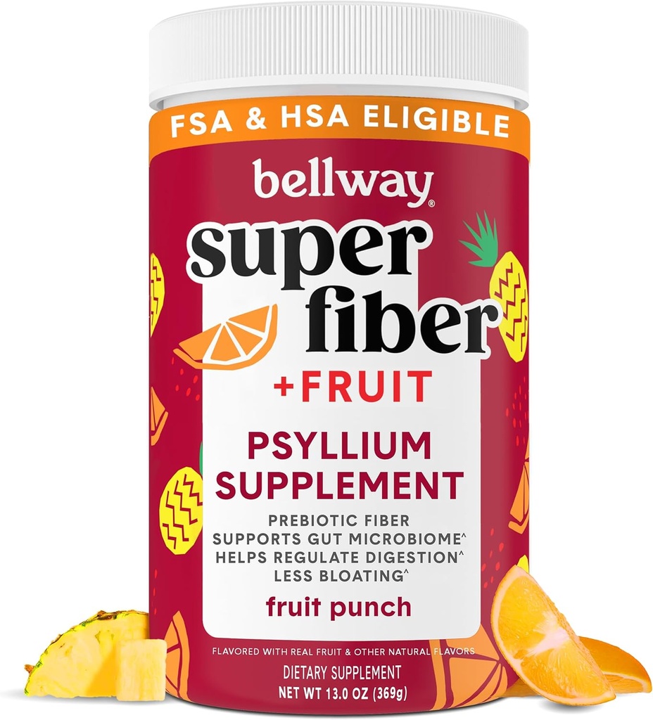 Bellway Super Fiber Toz + Meyve, Sugar Free Organic Psyllium Husk Toz Fiber Düzenlilik, Bloating Relief & Digestive Health, Plant-Based, Fruit Punch (50 hizmet)