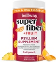 Bellway Super Fiber Powder + Φρούτα, Χωρίς ζάχαρη Βιολογικό Psyllium Husk Powder Fiber Supplement for Regularity, Bloating Relief & Digestive Health, Plant-based, Fruit Punch (50 Services)